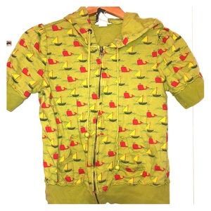 Whale and boat print short sleeve hoodie